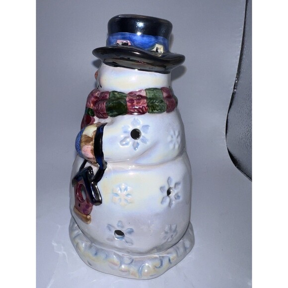 Ganz Iridescent Ceramic Snowman Tealight Candle Holder Cardinal Birdhouse 6 Inch - Picture 7 of 10